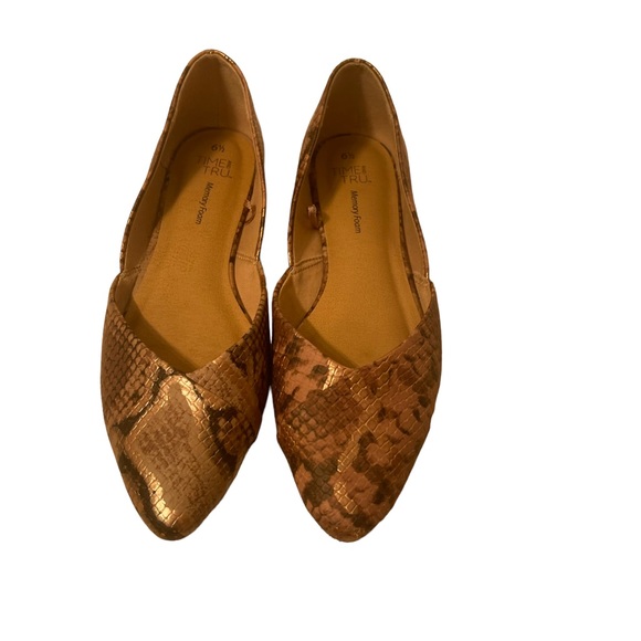 Time & Tru Womens Metallic Multi tone Snake Print Ballet Flats Memory Foam Shoes - Picture 3 of 9